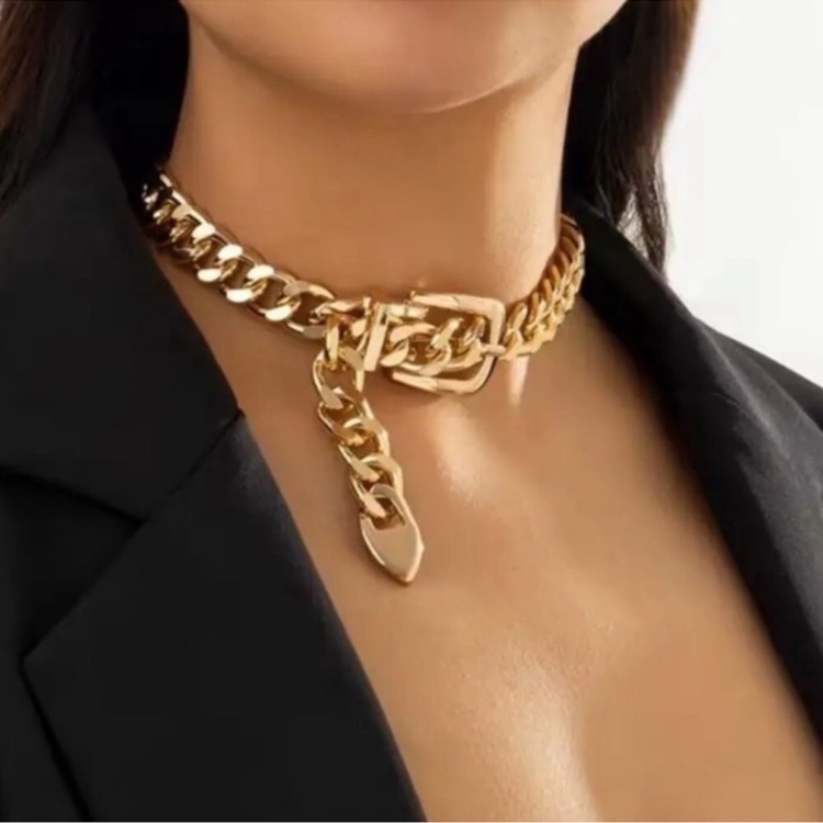 Gold Belt Buckle Design Exaggerated Choker Necklace New